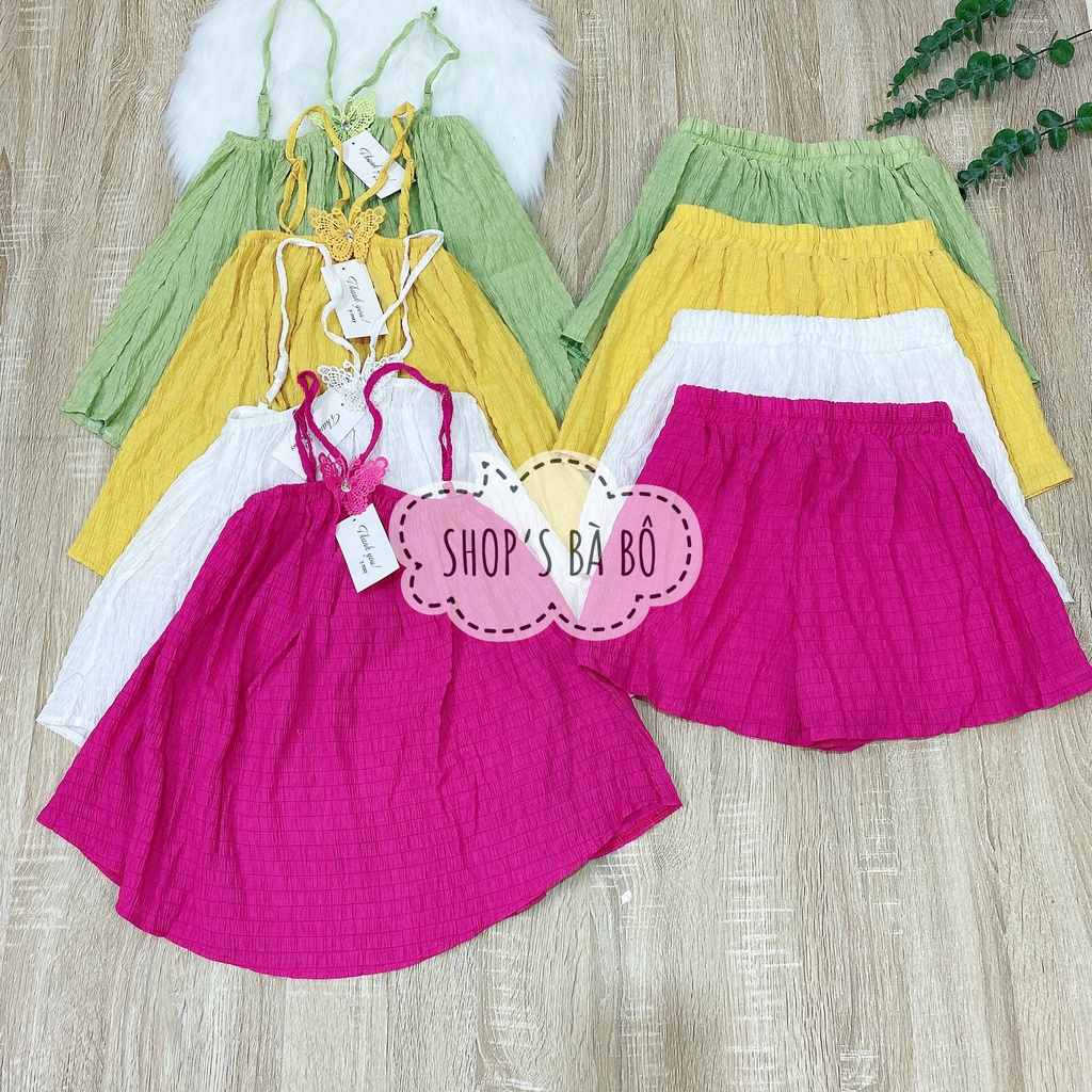 Set yếm vải xốp, đính nơ  trước ngực cho nữ mặc nhà, mặc đi chơi, bảng màu cực tôn da, form đẹp