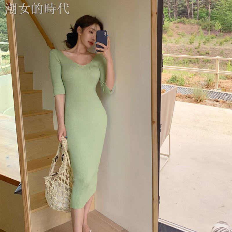 Đầm Dệt Kim Cổ Chữ V Khoét Sâu Quyến Rũ Thời Trang Phong Cách Hàn Quốc 2020 | BigBuy360 - bigbuy360.vn