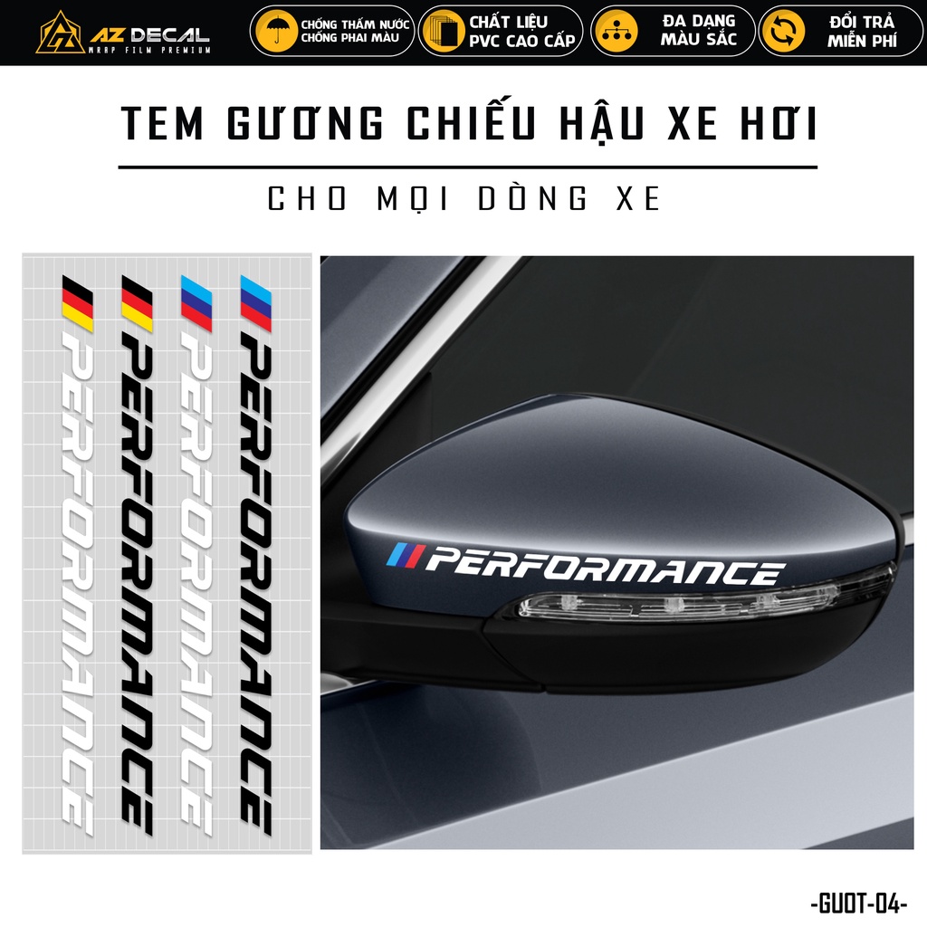 Decal Gương Chiếu Hậu Xe Hơi Mẫu Performance | GUOT04 | Tem Dán Xe Ô Tô Oto Chống Nước Bền Màu