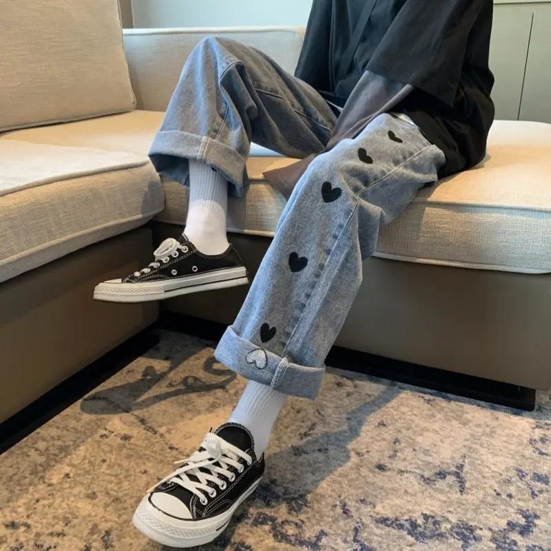 Jiashucheng Quần Jean Nữ Ống Rộng Lưng Cao Phong Cách Mới