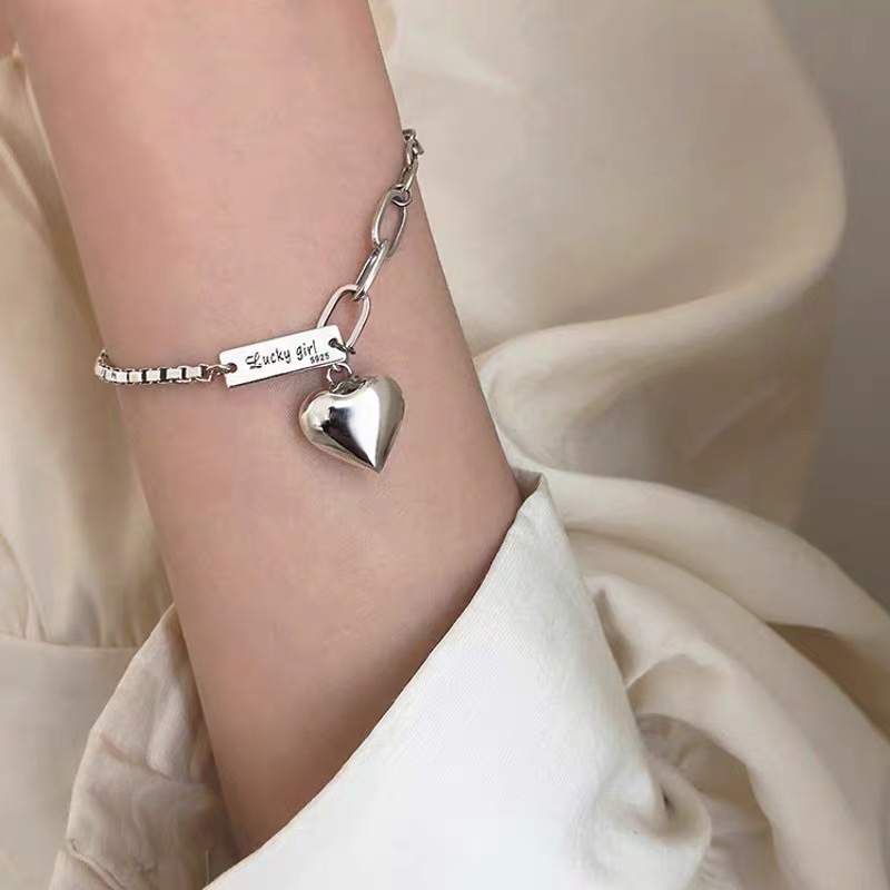 Vòng tay,Lắc tay chân LUCKY charm tim mạ bạc thái
