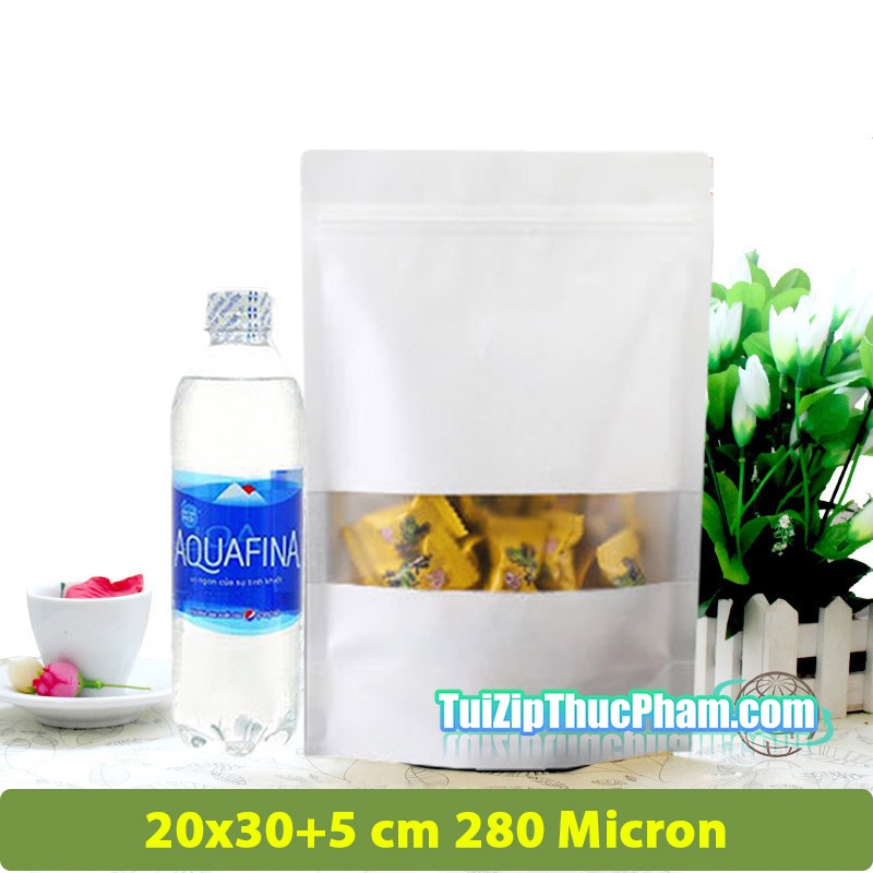1000 Cái Túi Zip MIS Size 20x30 cm Đựng 700g Bột Mịn, Túi Giấy Kraft Trắng Có Cửa Sổ, Phủ BOPP CPP chống ẩm tốt