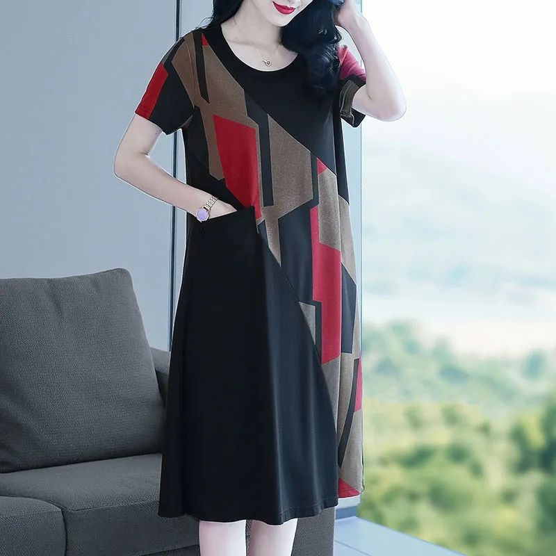 Đầm Dáng Rộng Che Bụng Phối Màu Tương Phản Kiểu Phương Tây Thời Trang 2022 Cho Nữ