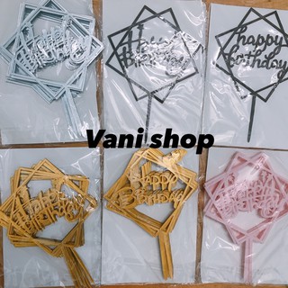 Set 10 que cắm mica chữ Happy Birthday Vuông nhiều màu trang trí bánh hàng loại 1 to dày