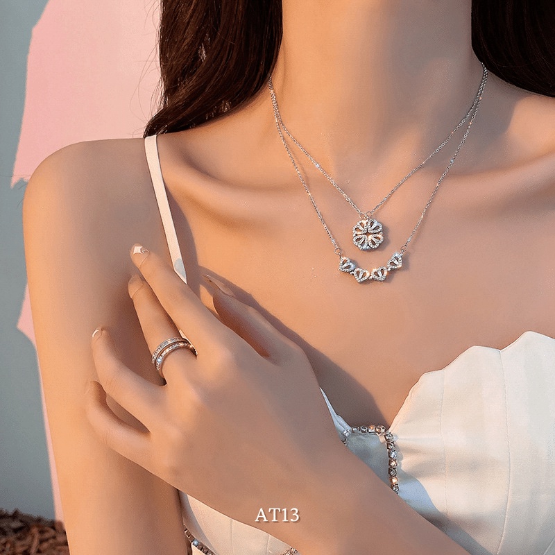 Dây chuyền tim đính đá cao cấp thời trang nữ tính trẻ trung hiện đại AT13