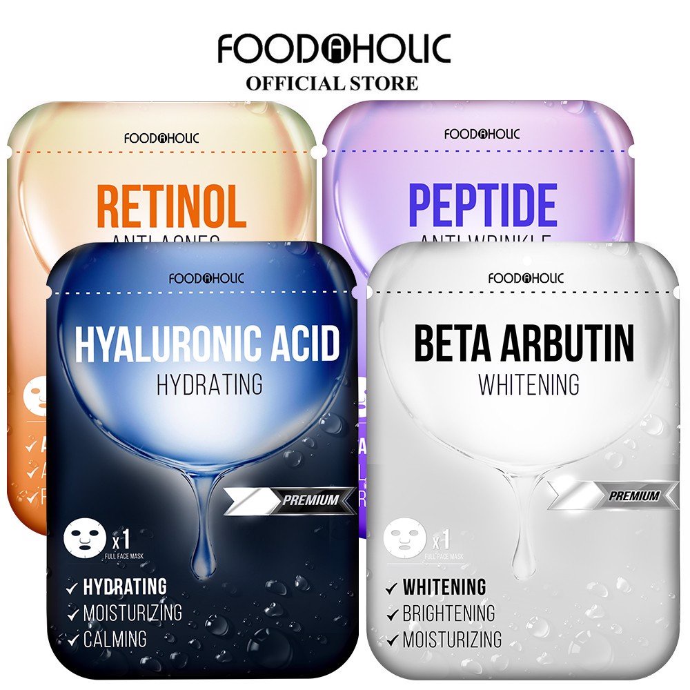 Mặt Nạ Foodaholic [MIẾNG LẺ] Hoạt Chất Vàng Retinol, Peptide, Hyaluronic Acid, Beta Arbutin Premium Foodaholic 23ml