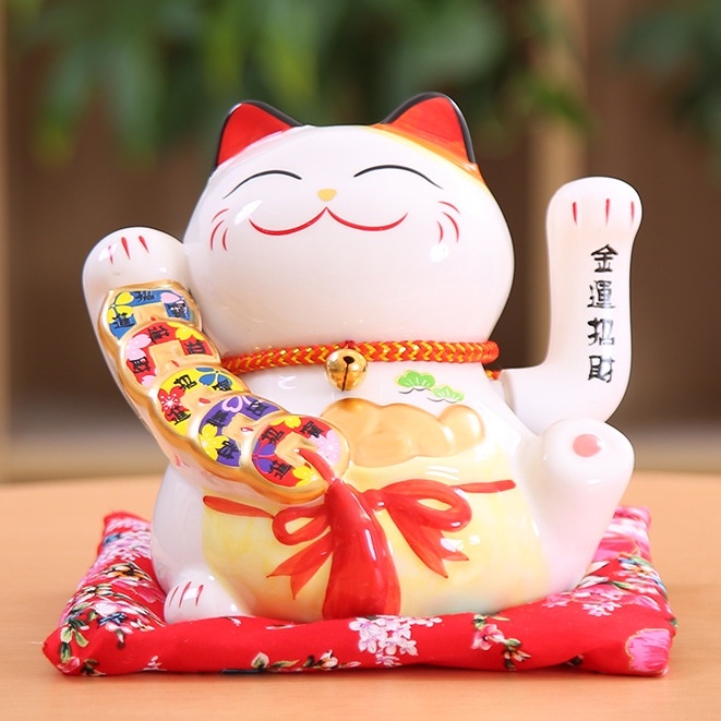 Mèo Thần Tài May Mắn Maneki Neko 16cm Vẫy Tay