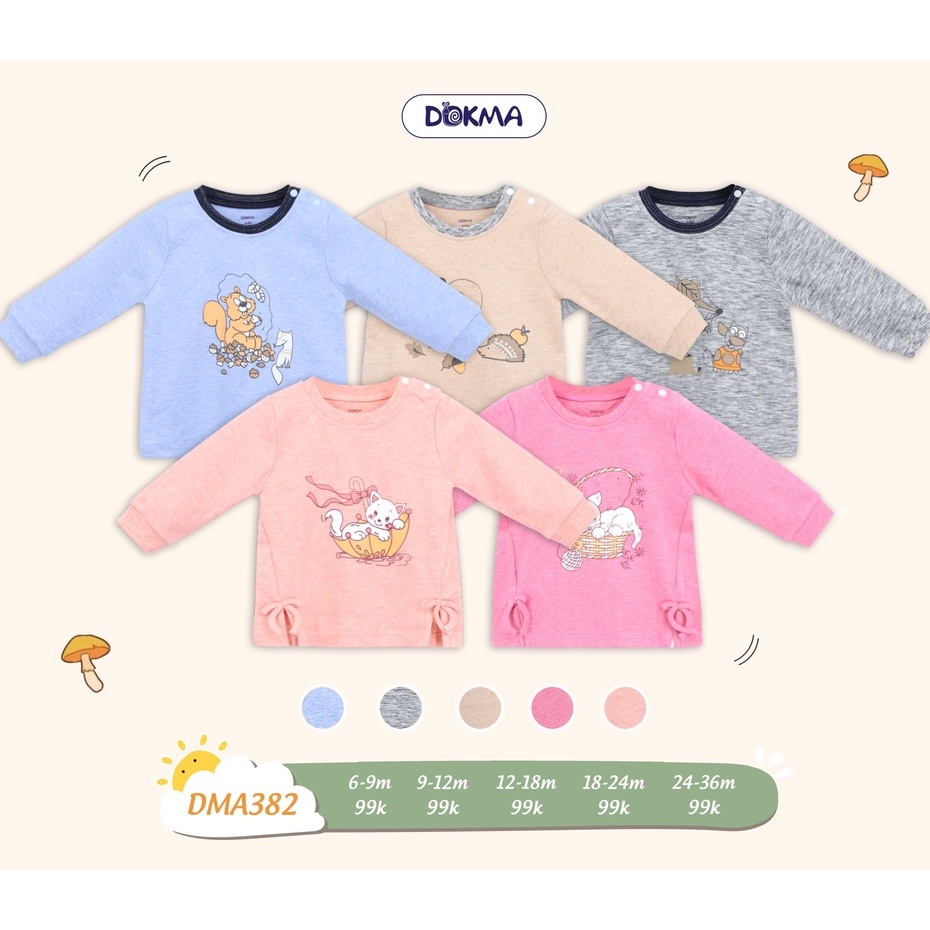 Áo dài tay, dày 9-36 tháng tuổi chất nỉ nhung cực mịn mặc thu đông và đông Dokma Voi.kids DMA382