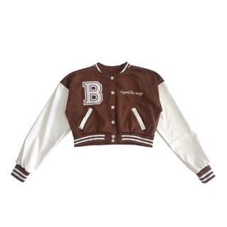 Áo khoác varsity croptop nâu