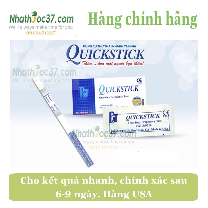 Que thử thai Quickstick, chính hãng Mỹ, cho kết quả nhanh, chính xác sau 6-9 ngày