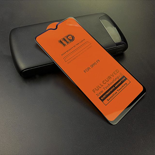 Cường lực 11D cho Oppo F9 full màn full keo ôm màn 2.5D siêu đẹp Đen ( tặng keo mép giấy lấy bụi )