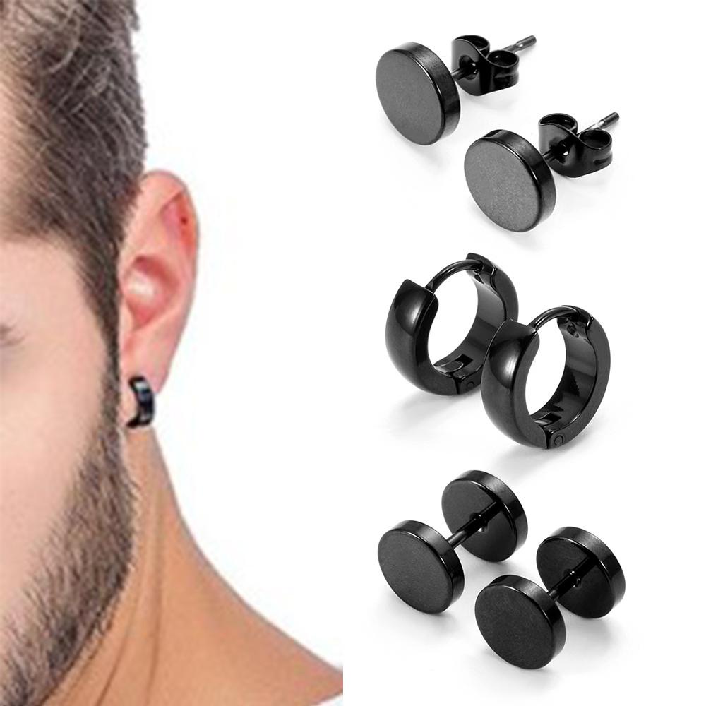 Set 4 Đôi Khuyên Tai Thép Không Gỉ Xỏ Sụn Màu Đen Dành Cho Nam Và Nữ