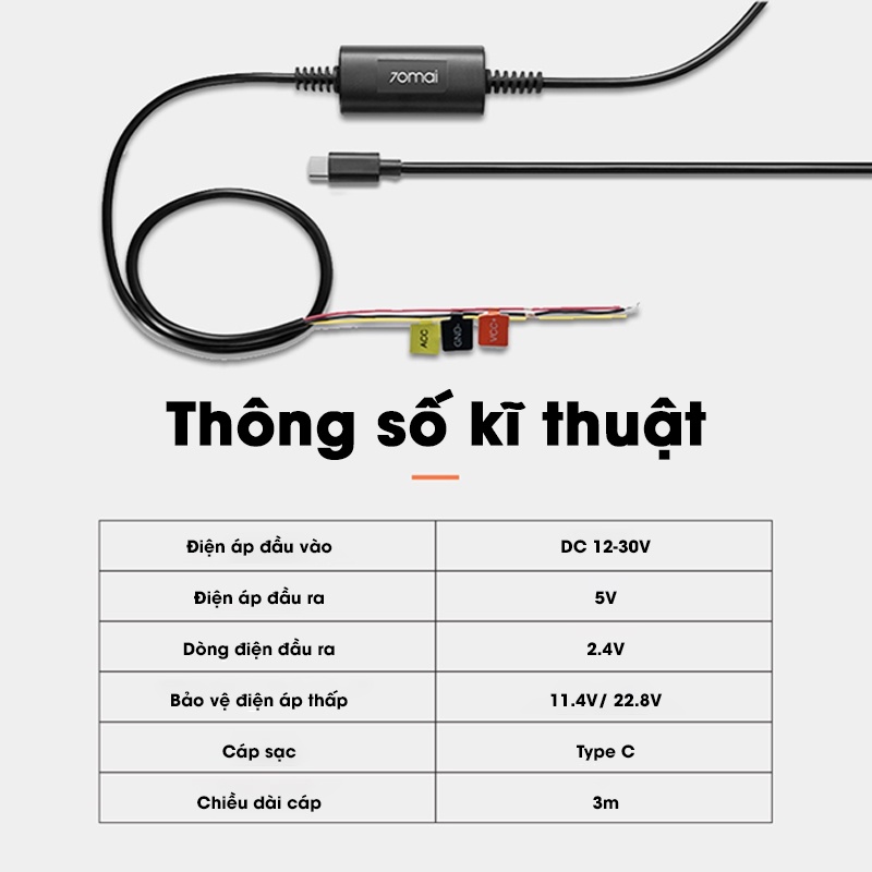 Bộ dây nguồn Hardwire Kit đấu điện trực tiếp cho camera hành trình 70mai UP03(M500)