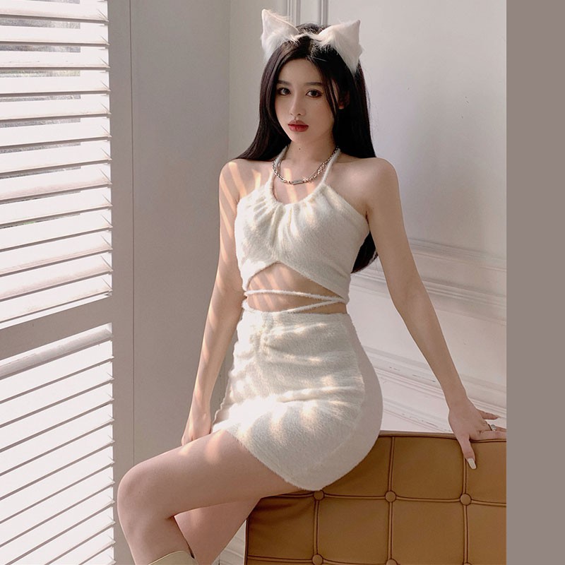 Set Áo Hai Dây + Chân Váy Nhung Phong Cách Hàn Quốc Quyến Rũ Dành Cho Nữ