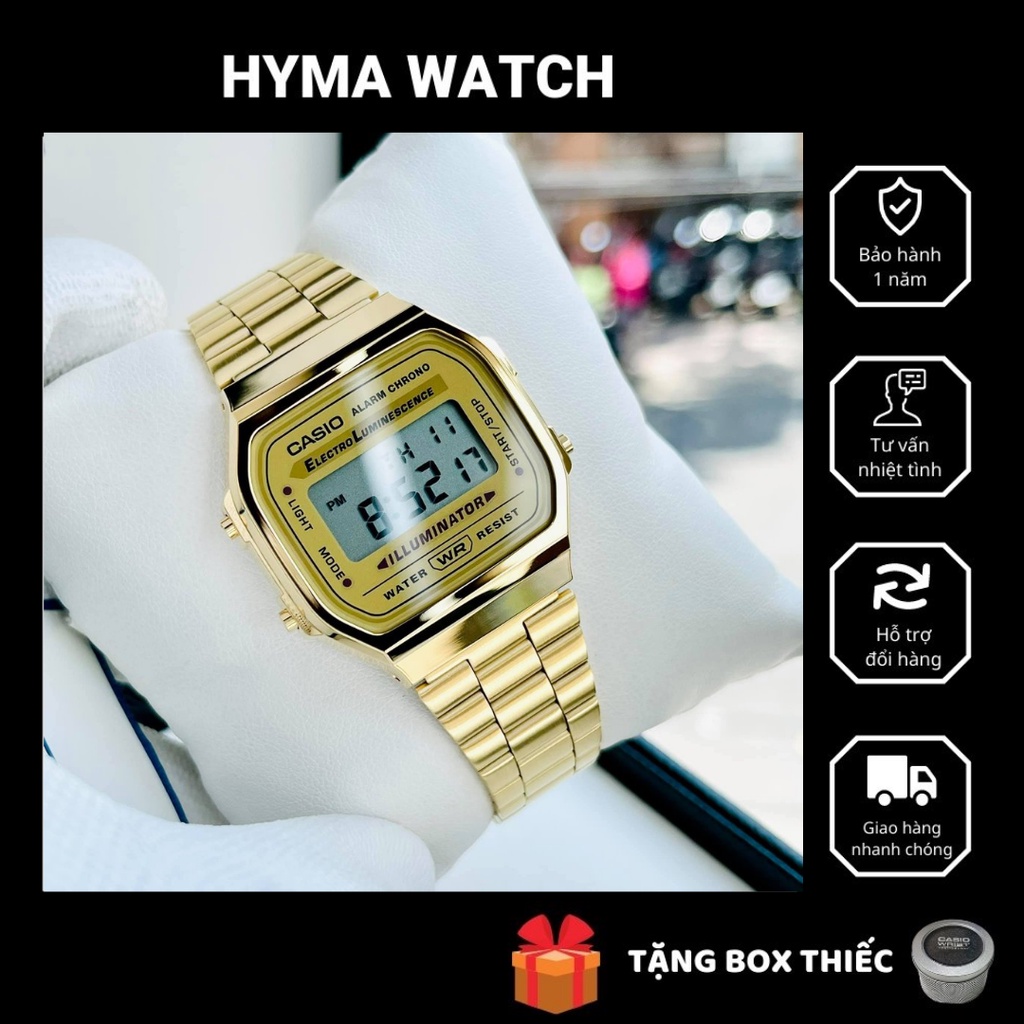 Đồng hồ điện tử nam nữ mạ vàng Casio A168WG-9WDF Bảo hành 1 năm Hyma watch