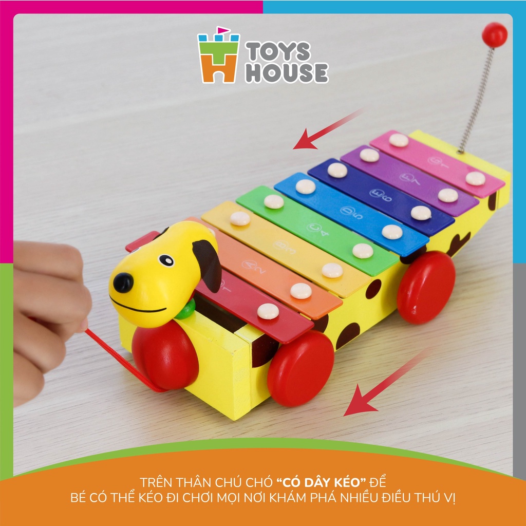 Đồ chơi đàn xylophone 8 phím kết hợp xe kéo hình cún tăng khả năng cảm thụ âm nhạc của trẻ Toyshouse 1152