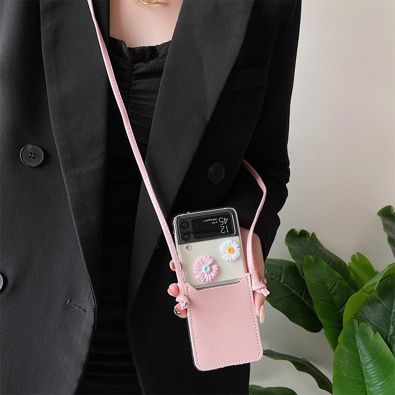 Ốp trong suốt Z Flip 3 / Z Flip 4 có bao da Đựng thẻ, dây đeo chéo cho Samsung Z Flip3 / ZFlip3 / Z Flip4/ ZFlip4