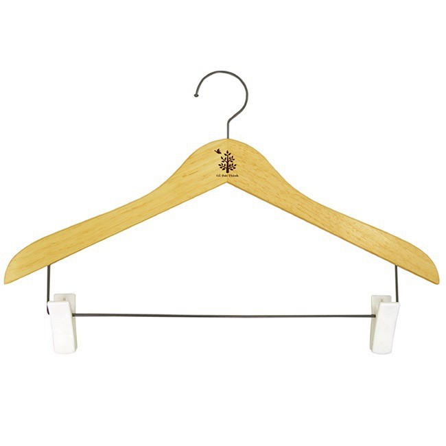MÓC GỖ TREO QUẦN ÁO CÓ THANH NGANG INOX VÀ 2 KẸP NHỰA - GỖ ĐỨC THÀNH 08331