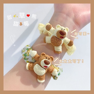 Dây buộc tóc bằng vải cao su dày dặn cỡ lớn họa tiết hoa đính chú gấu màu vàng xinh xắn cho nữ 2021
