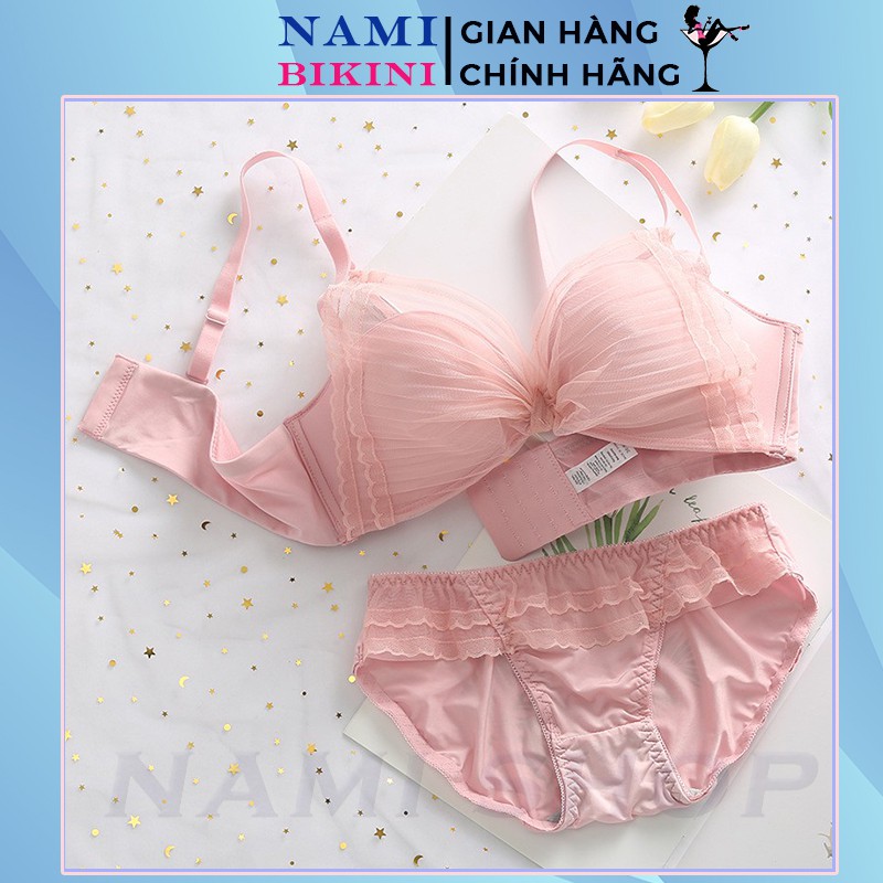 Bộ đồ lót cao cấp bộ bikini ren nơ siêu xinh áo lót nữ không gọng nâng ngực Nami | BigBuy360 - bigbuy360.vn