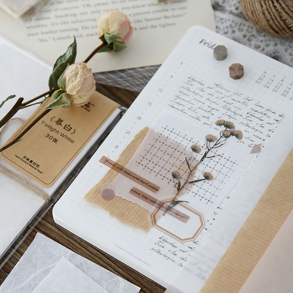 Set 30 miếng giấy kraft in họa tiết hoa phong cách vintage dùng trang trí sổ tay/ đồ thủ công