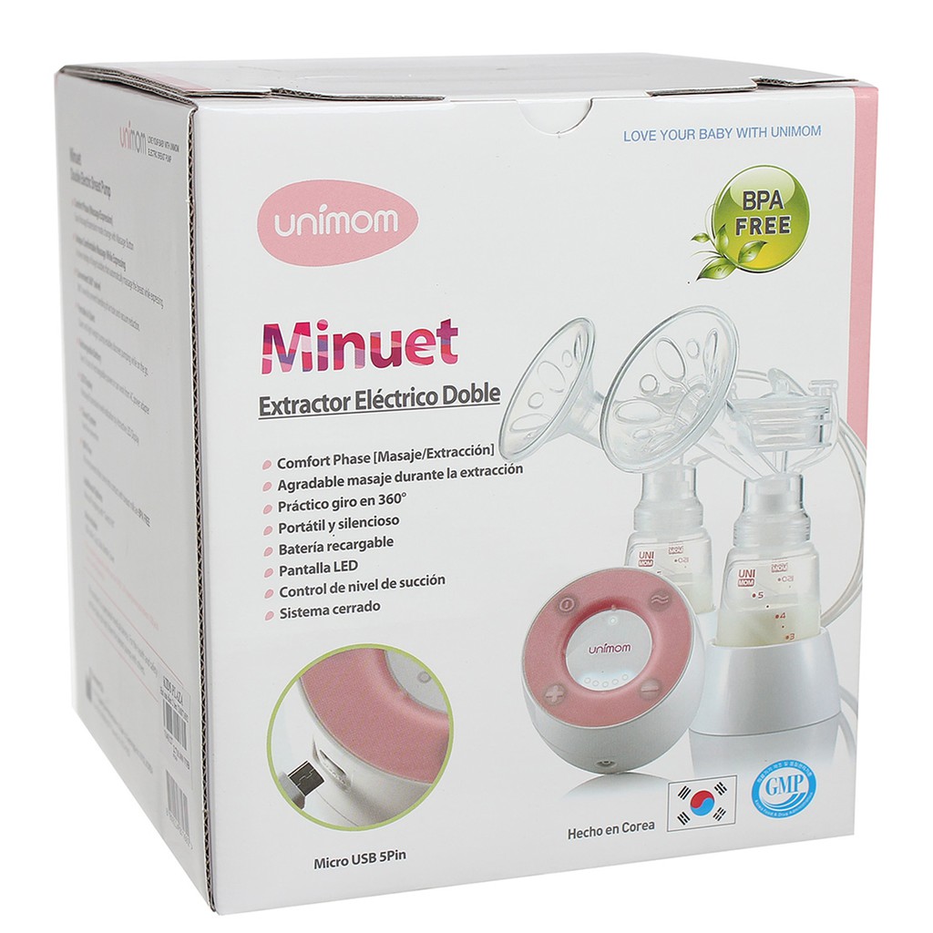 [Mã MKBC13 giảm 80k đơn 1 triệu] Máy hút sữa điện đôi Minuet UNIMOM có pin sạc kèm Adapter màn hình LCD / màn hình LED