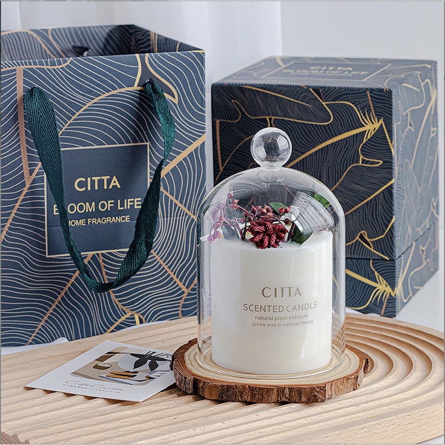 Nến thơm Citta trang trí hoa khô kèm chụp thuỷ tinh