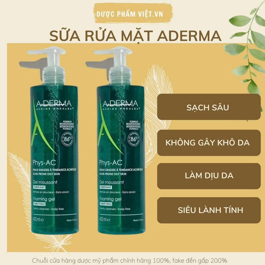 Sữa rửa mặt Aderma Gel Moussant Purifiant PhysAC cho da dầu mụn, nhạy cảm 200ml - Dược Phẩm Việt