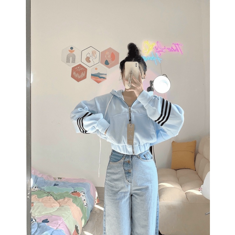 Áo Khoác Hoodie Nữ Khóa Kéo Form Lửng Chất Nỉ Ngoại Dày Dặn HOT