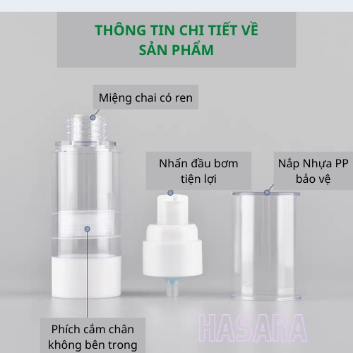 Chai chiết mỹ phẩm du lịch, lọ chiết mỹ phẩm chân không trong suốt dung tích 20ml, 30ml, 50ml