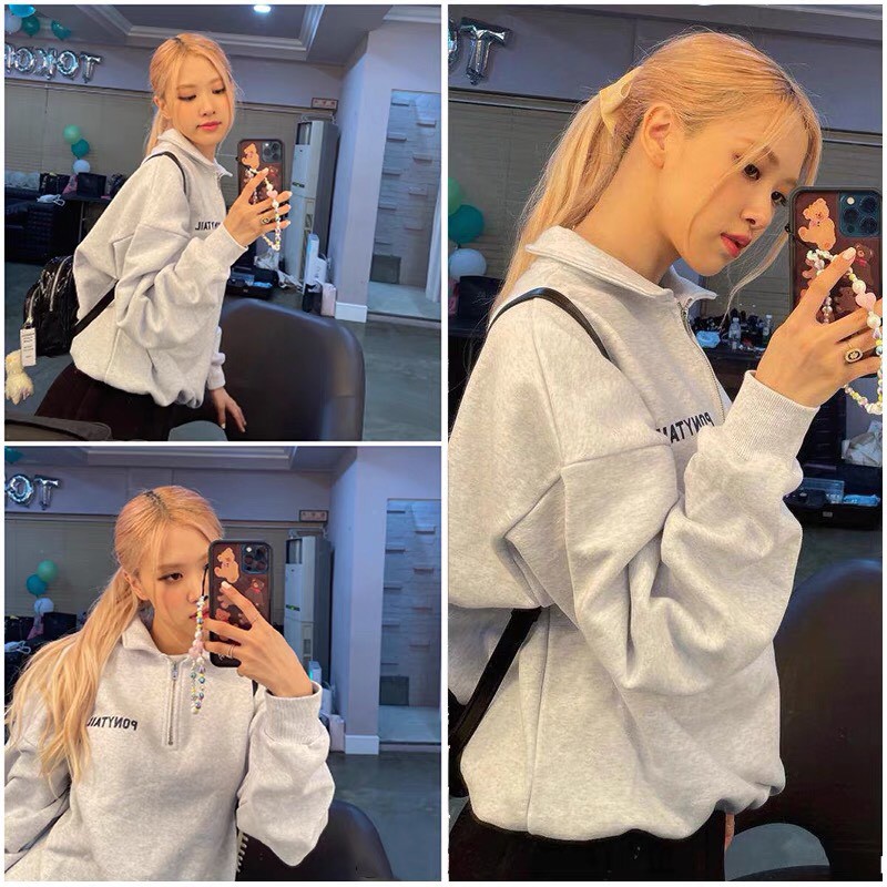 ÁO SWEATER LÓT NỈ CỔ ĐỨNG CÓ KHÓA GIỐNG ROSÉ BLACPINK