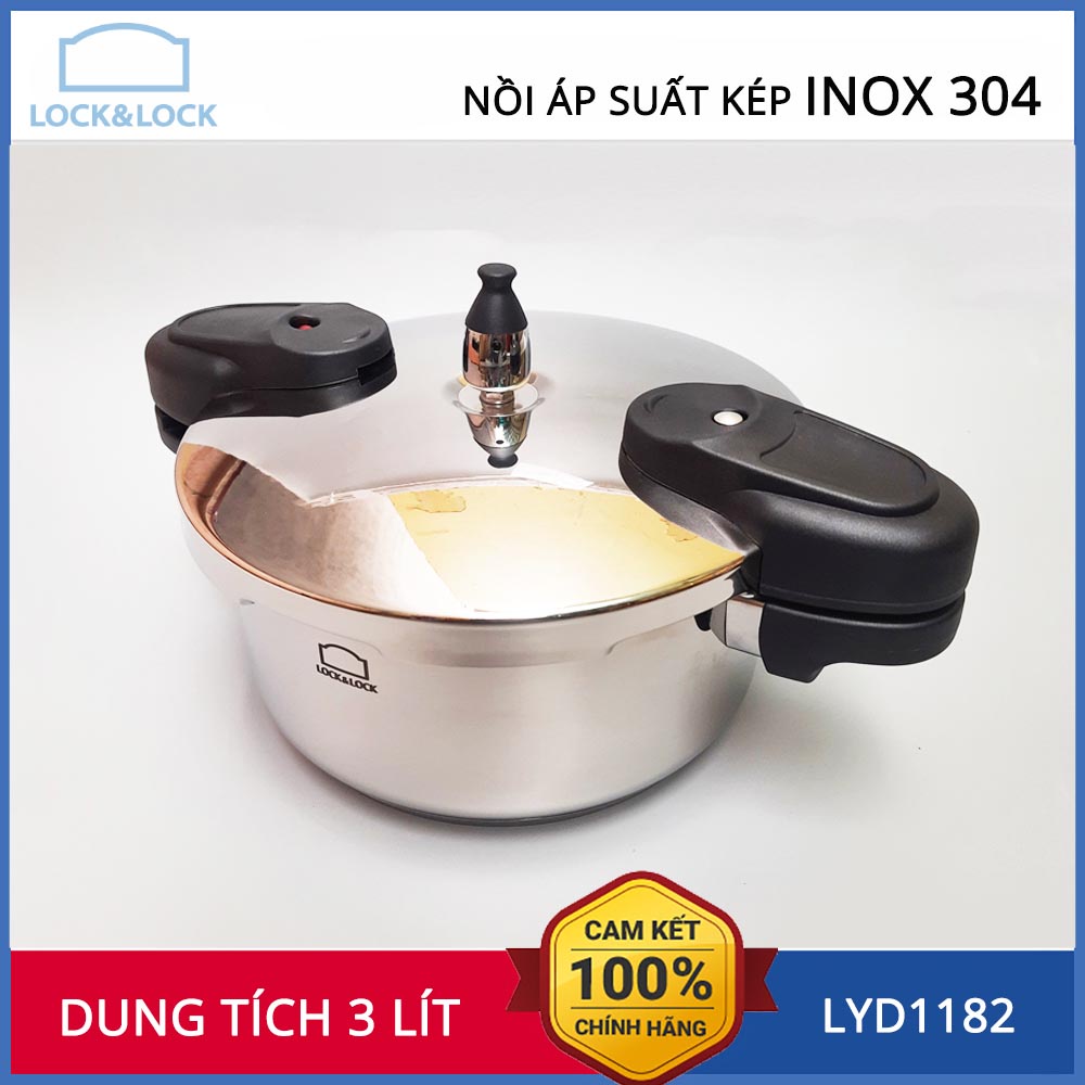 Nồi áp suất Inox 304 Lock&amp;Lock LYD1182 dung tích 3 lít đáy từ - Hàng chính hãng, bảo hành 12 tháng