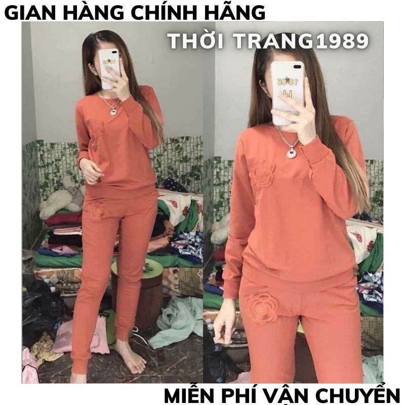 Bộ Đồ Mặc Nhà, Bộ Ngủ Nữ HOA TRÀ Thu Đông Dài Tay Trẻ Trung - Cá Tính - Lịch Sự, Diện Đẹp Lung Linh Từ Nhà Ra Phố TT1989