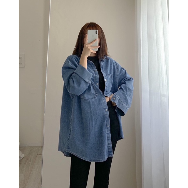 Áo sơ mi denim form rộng cúc nhôm bấm 654