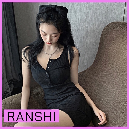 Váy Body Ba Lỗ RANSHI Đầm Sát Nách Phối Cúc Bấm Cá Tính Sexy Tôn Dáng Chất Thun Gân Dày Dặn HÀNG LOẠI 1 - RBD026