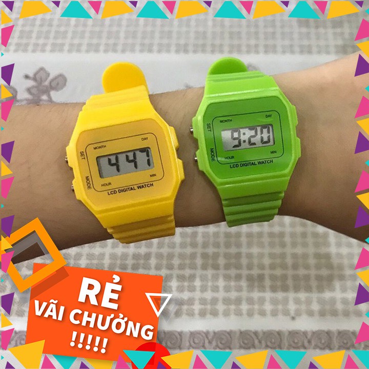 [RẺ VÃI CHƯỞNG] Đồng Hồ Điện Tử Thời Trang Nam Nữ Dây Nhựa Bền Chống Nước Màu Xanh Lá Cây F5 STORE DH0014 | BigBuy360 - bigbuy360.vn