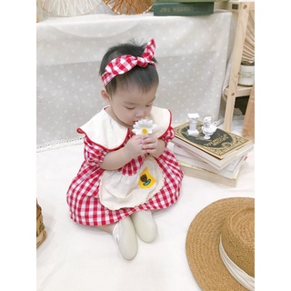 Váy cho bé, caro đỏ kèm nơ