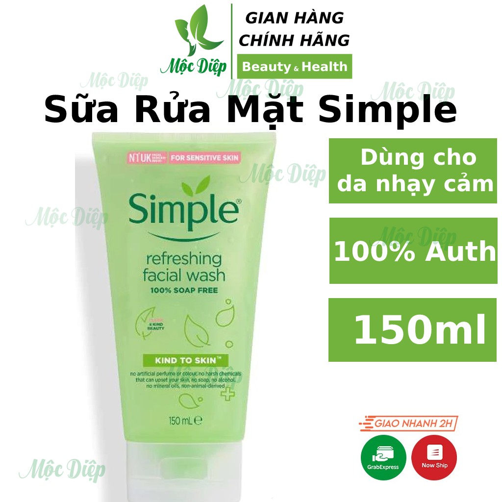 Sữa Rửa Mặt Simple Gel Kind To Skin Refreshing Facial Wash Gel 150ml dành cho mọi loại da