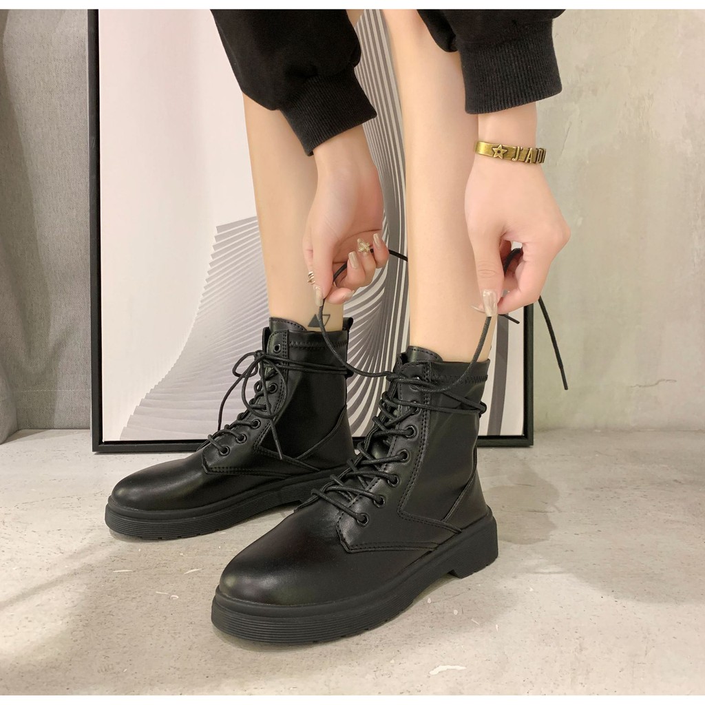 Giày bốt nữ Martin cổ thấp 💥BÁN CHẠY - GIÁ RẺ💥 giày bốt đen nữ phong cách Ulzzang đế cao 2cm | BigBuy360 - bigbuy360.vn