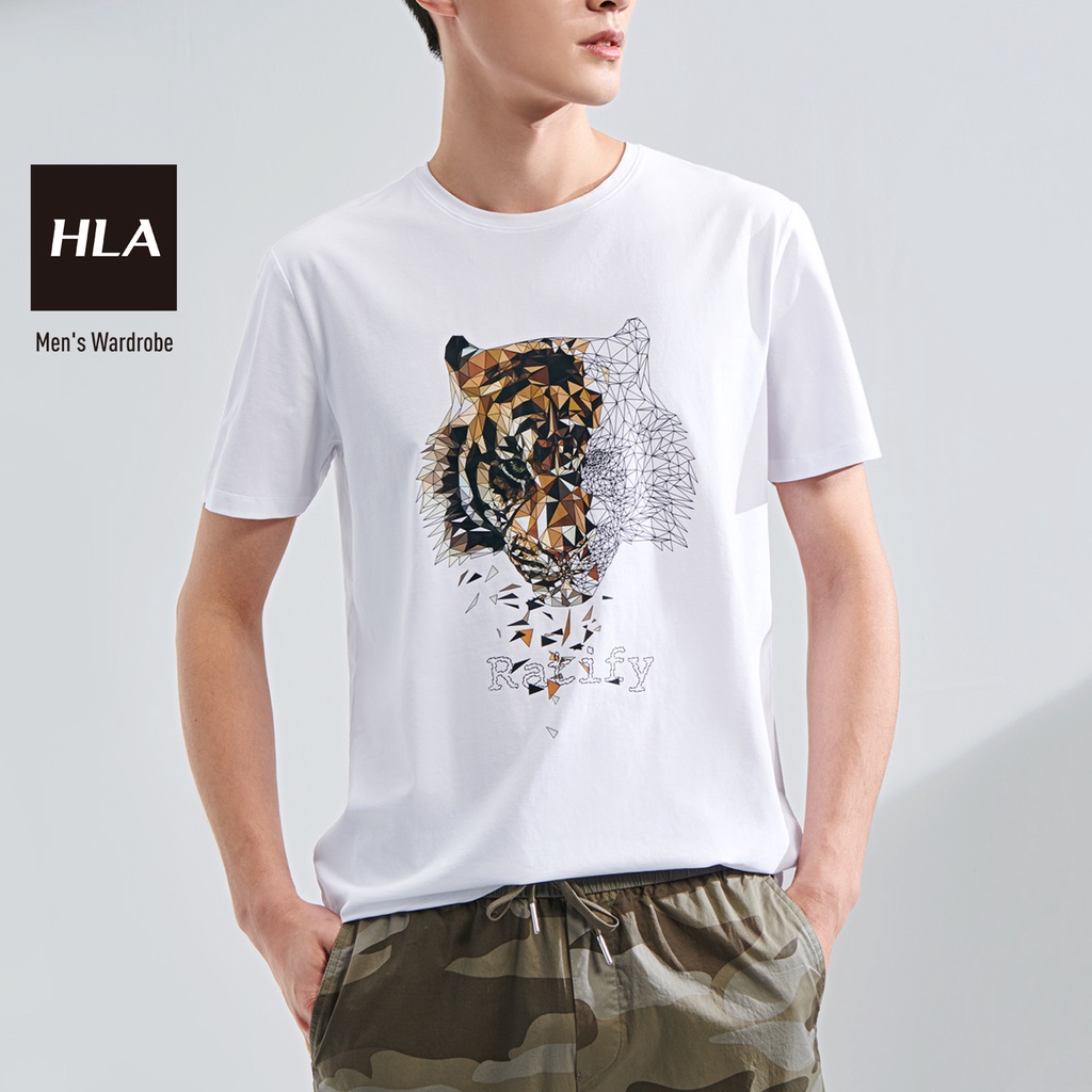 HLA - Áo Thun Nam Ngắn Tay Fashion Animal Pattern Round Neck T-shirt