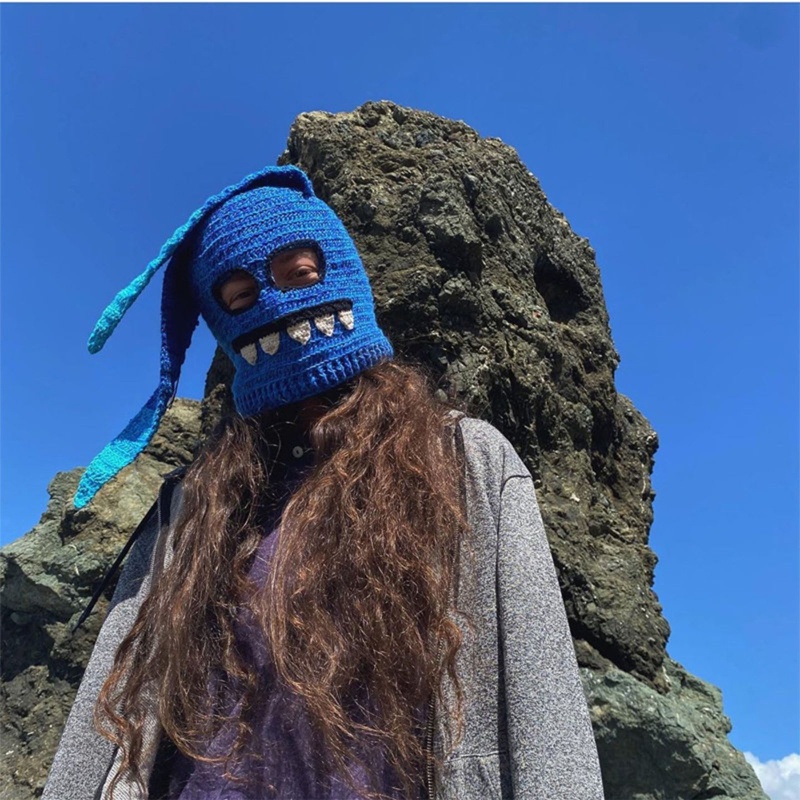 Nón Len Che Nửa Mặt Tạo Hình Tai Thỏ Phong Cách Halloween