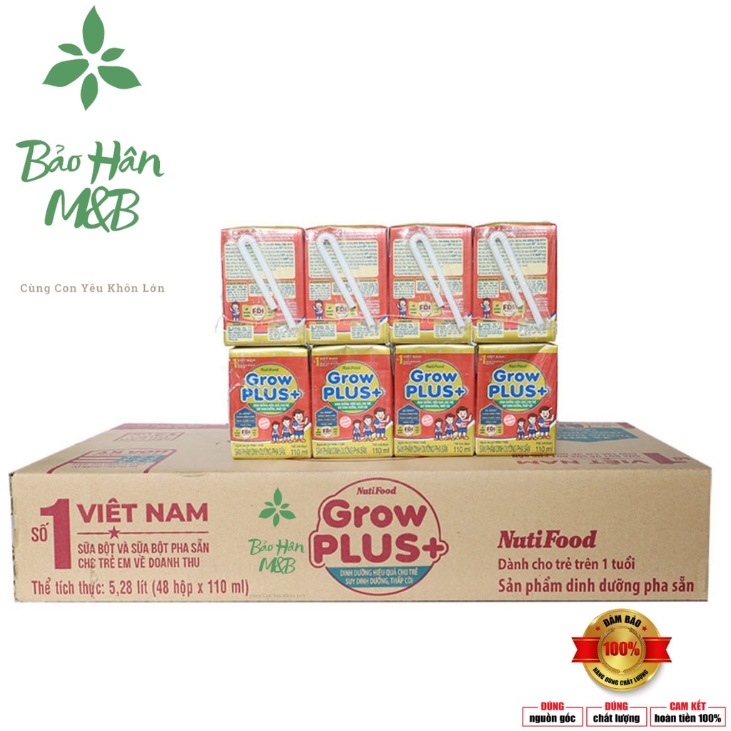 Sữa Bột Pha Sẵn Grow Plus NutiFood Đỏ , 110ml { Thùng x 48H }  [ date luôn mới ]