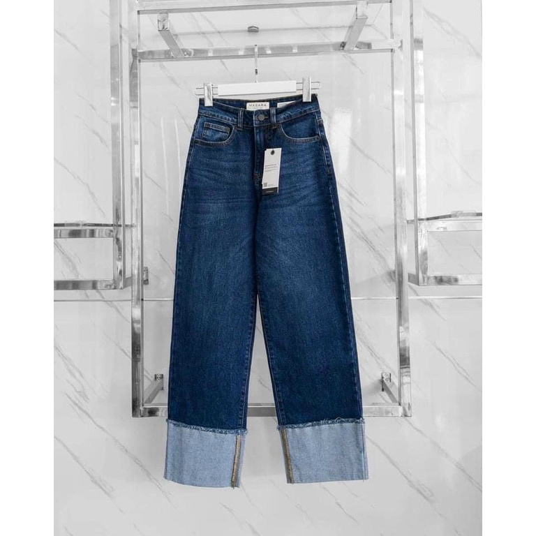 Quần jean nữ ống đứng quần bò nữ lưng cao ống suông đứng JEAN GẤP GẤU