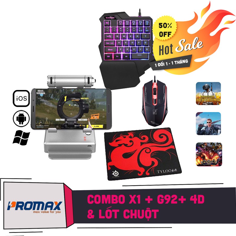 Combo Dock GameSir X1 BattleDock, Chuột Promax 4D, Bàn phím bán cơ Promax P92, lót chuột chơi PUBG, Rules Of Survival