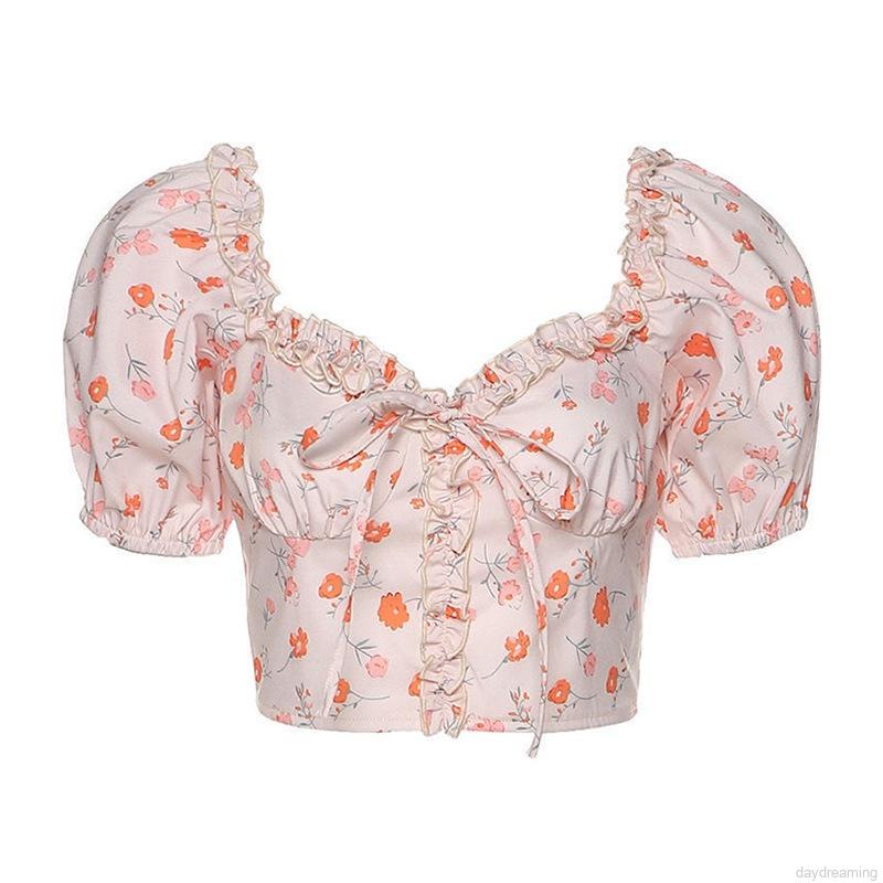 Áo Croptop Tay Ngắn Hoạ Tiết In Thiết Kế Ôm Sát Tôn Dáng