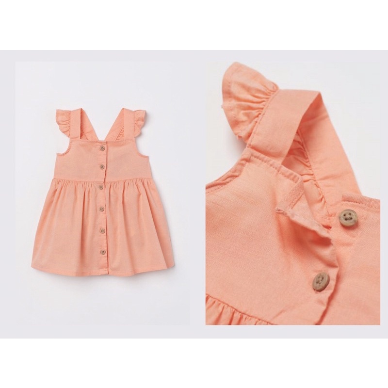 Váy hai dây kèm cúc điệu màu cam rực rỡ cho bé gái săn sale China sz 12-18m