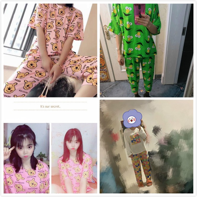 Bộ đồ ngủ tay dài dáng rộng in họa tiết hoạt hình phong cách Hàn Quốc đáng yêu cho nữ
