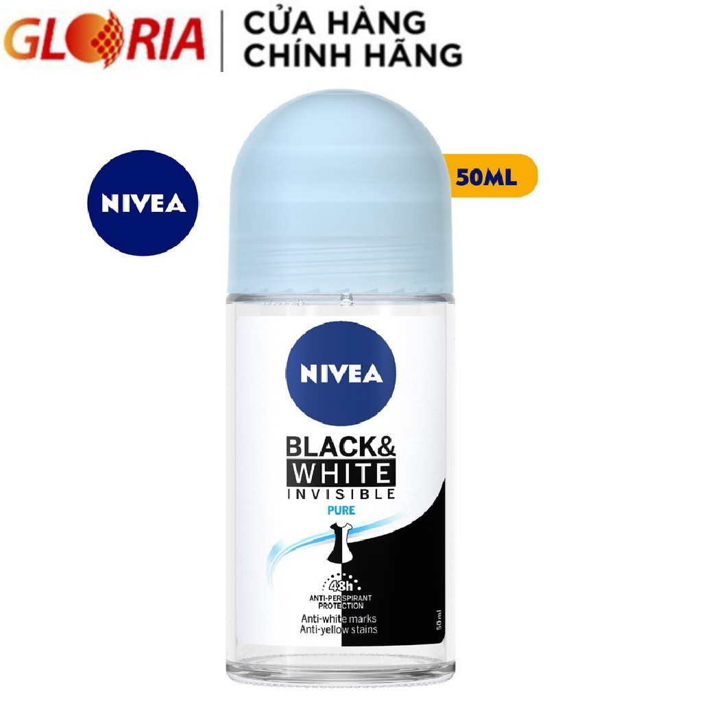 Lăn Ngăn Mùi Nivea Black &amp; White 5in1 Ngăn Vệt Ố Vàng Vượt Trội 50ml - 82234