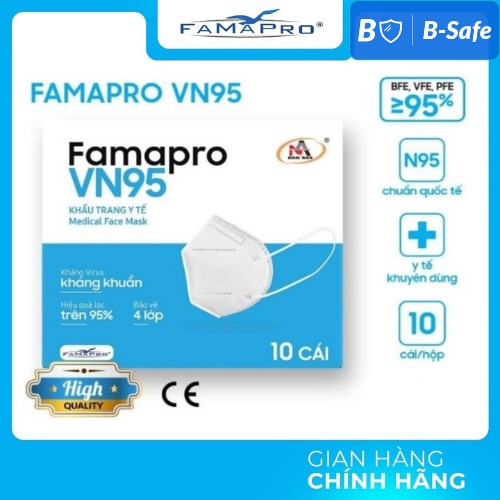 KHẨU TRANG VN95 FAMAPRO TRẮNG (10 cái/ hộp) HÀNG CAO CẤP FAMAPRO - BẢO VỆ HÔ HẤP