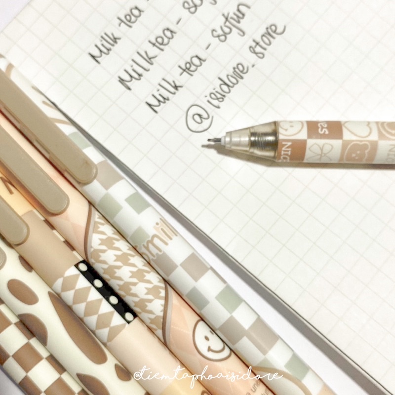 Bút bi gel bấm SOFUN ngòi 0.5mm MILK TEA